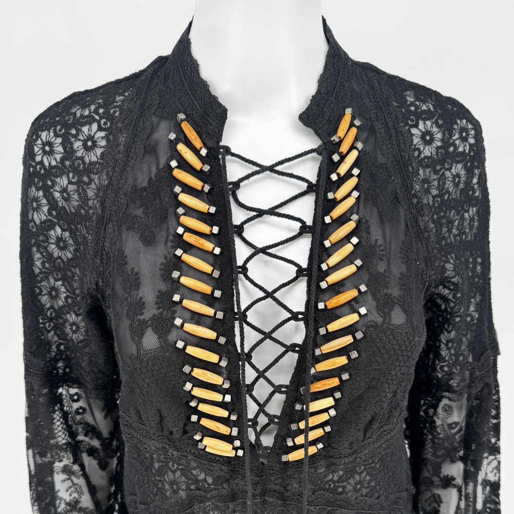 Double D Ranch Montoya Black Lace Maxi Dress Western Boho Women Medium RARE VTG - Picture 3 of 9